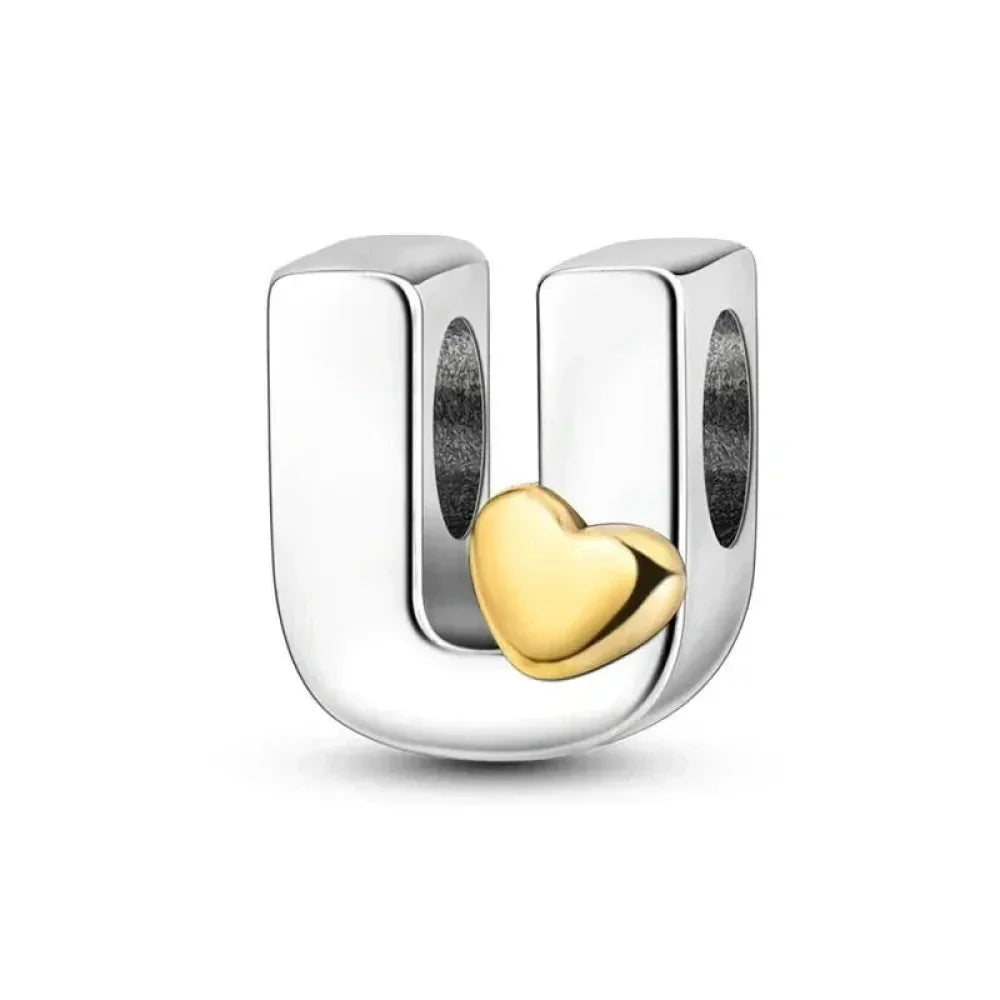 Personalize Your Bracelet: 925 Silver Alphabet Bead With Gold Heart