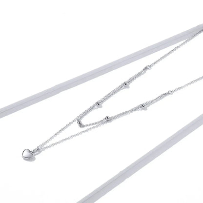 925 Sterling Silver Heart Pendant Necklace - Elegant Double Layer Choker For Women - Bsn168