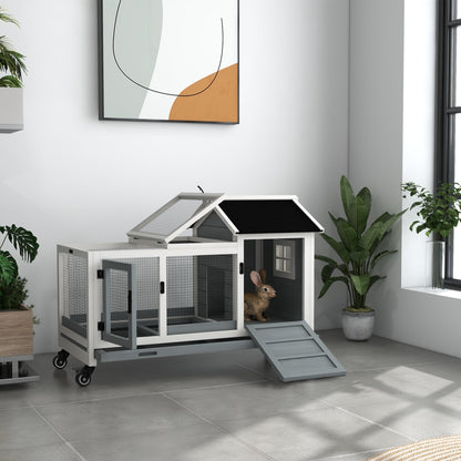 Rabbit Cage with Wheels, Ramp, Run, Tray for Indoor Outdoor, Suitable for Rabbit, Guinea Pig, Coffee