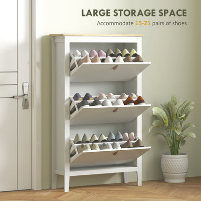Narrow Shoe Cabinet with 2 Flip Drawers, Adjustable Shelves for Entryway, Holds 10-14 Pairs, White