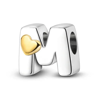 Personalize Your Bracelet: 925 Silver Alphabet Bead With Gold Heart