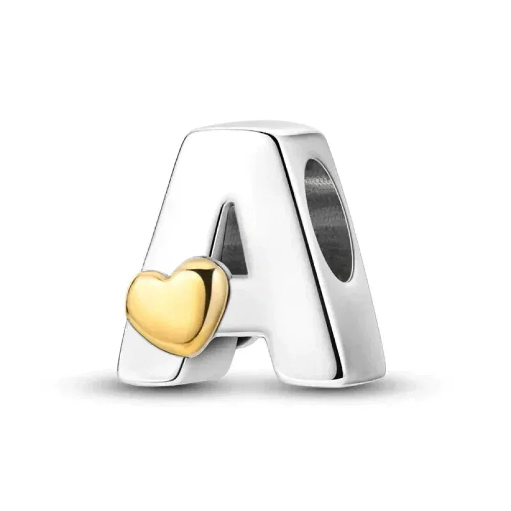 Personalize Your Bracelet: 925 Silver Alphabet Bead With Gold Heart
