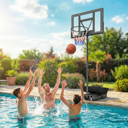 Basketball Hoop Stand Outdoor, 4.4–10 ft Single Hand Rotation Adjustable with Shatterproof Backboard & Weight Bag