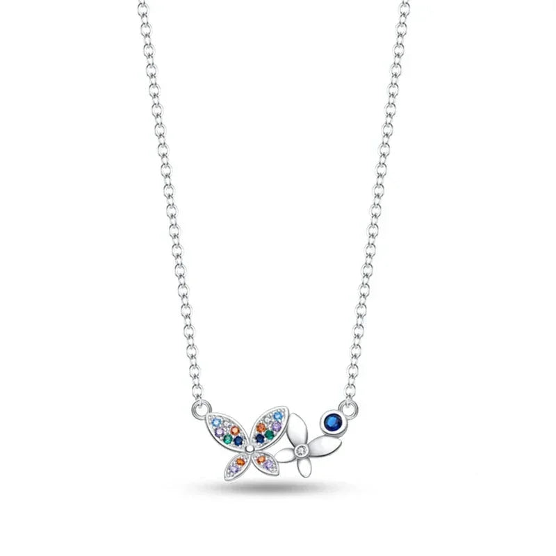 Vibrant Butterfly Sterling Silver Pendant Necklace