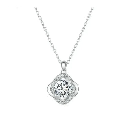 Lucky Clover 1ct Moissanite Sterling Silver Pendant Necklace