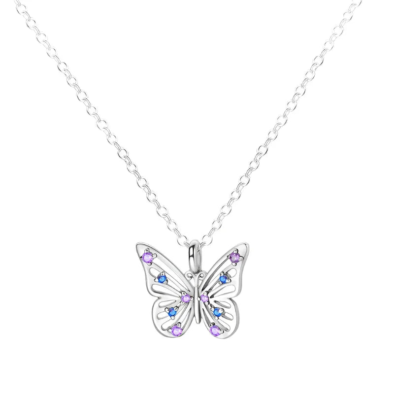 Azure and Lavender Butterfly Sterling Silver Necklace