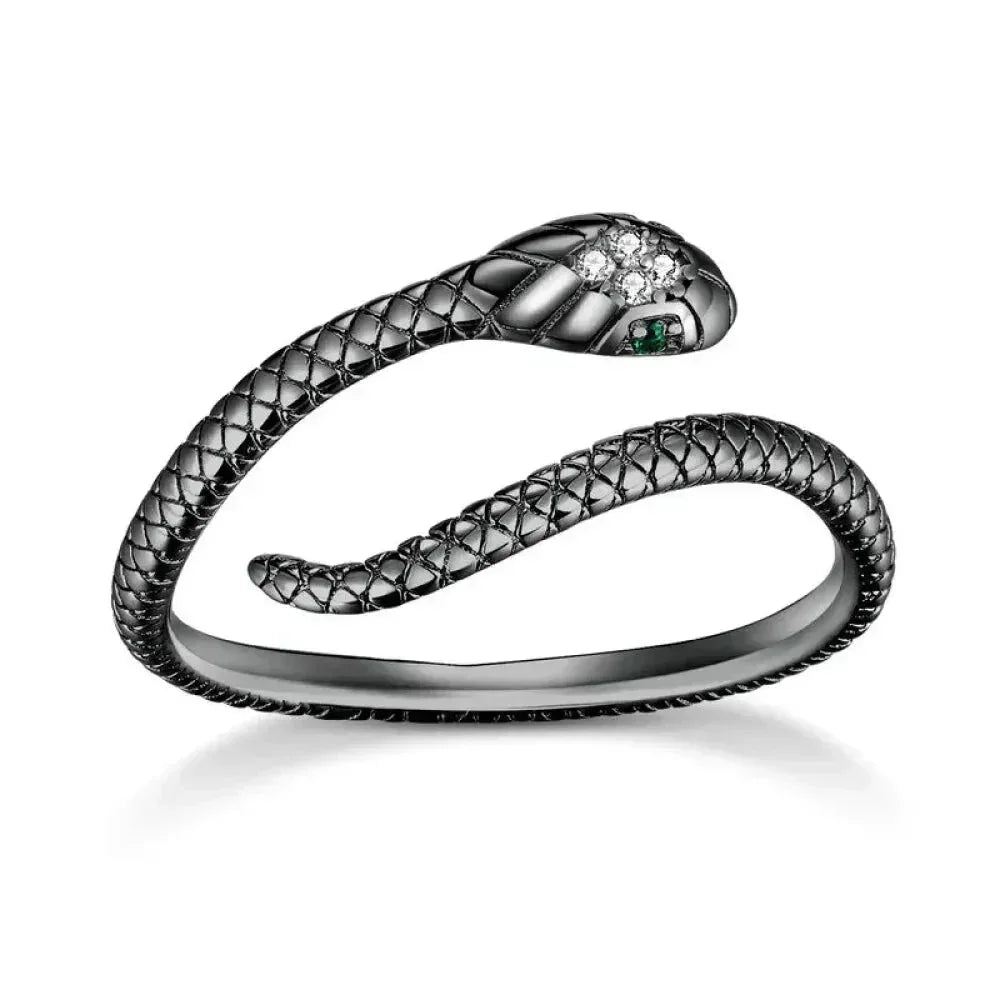 925 Sterling Silver Adjustable Snake Ring With Green Zircon - Fashion Jewelry In 4 Colors