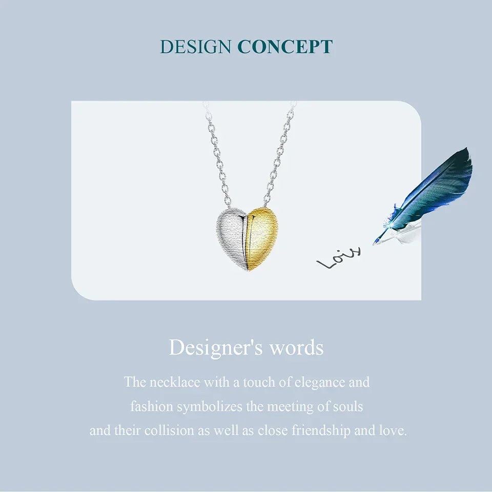 Gold Plated Heart Pendant Necklace For Women - 925 Sterling Silver Couple Heart Jewelry