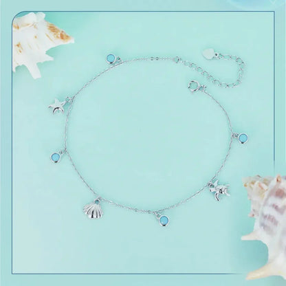 925 Sterling Silver Seastar And Shell Pendant Anklet | Simple Chain Foot Jewelry For Women | Platinum Plated Summer Jewelry