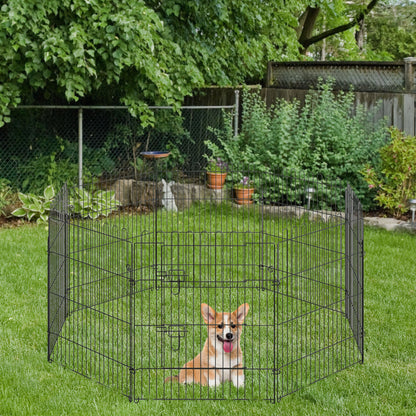 24inch 8-Panel Dog Playpen Octagon Pet Exercise Playpen Crate Foldable Dog Cage Pen Puppy Kennel, Black