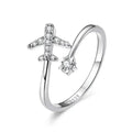 925 Sterling Silver CZ Flying Plane Open Ring