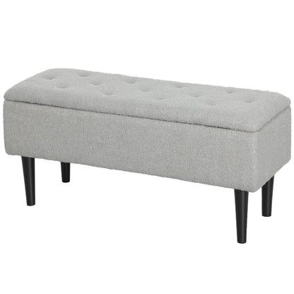 Modern Storage Bench, Ottoman with Storage and Lamb's Wool Upholstery for Living Room, Bedroom, Black