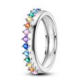 925 Sterling Silver Rainbow Gemstone Band Ring