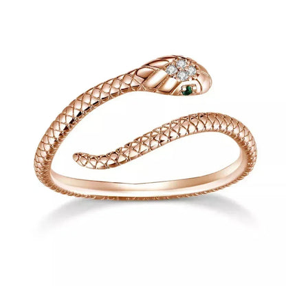 925 Sterling Silver Adjustable Snake Ring With Green Zircon - Fashion Jewelry In 4 Colors