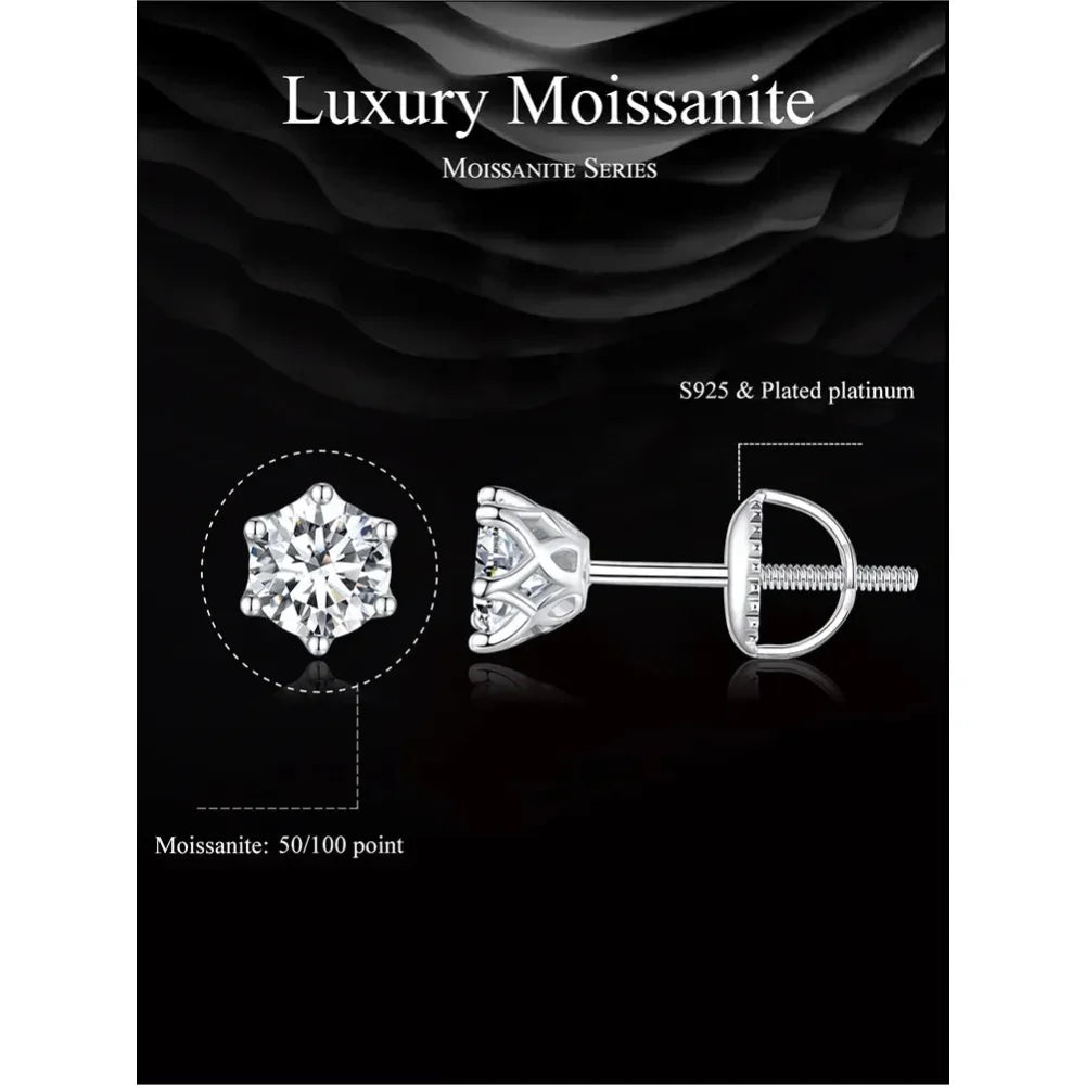 Radiant Moissanite Stud Earrings | D Color Round Cut 925 Silver, Gold Plated