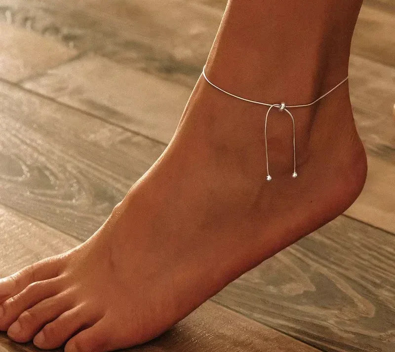 Sterling Silver Snake Charm Anklet (Adjustable)