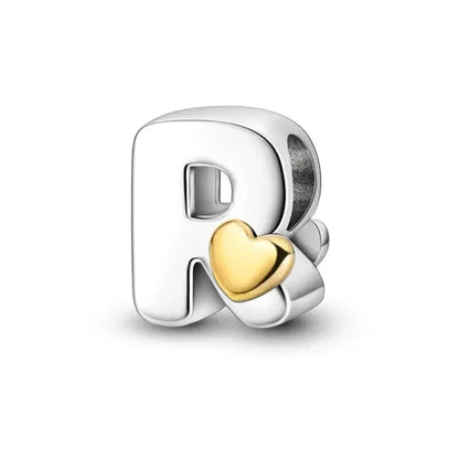 Personalize Your Bracelet: 925 Silver Alphabet Bead With Gold Heart