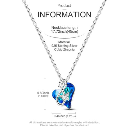 925 Sterling Silver Blue Crystal Heart & Butterfly Necklace