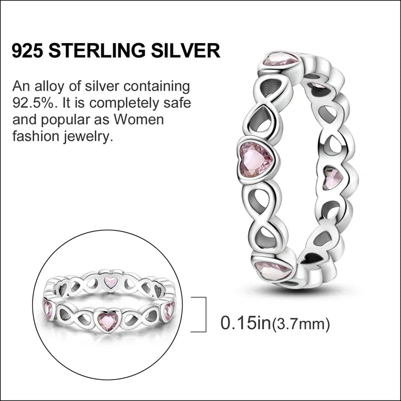 925 Sterling Silver Pink CZ Infinity Heart Ring