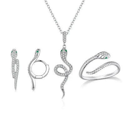 Captivating Beauty: Vintage Sterling Silver Snake Jewelry Set With Crystals