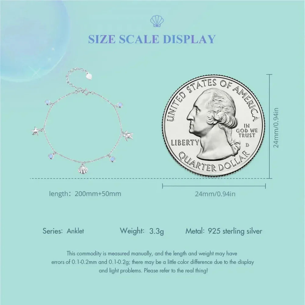 925 Sterling Silver Seastar And Shell Pendant Anklet | Simple Chain Foot Jewelry For Women | Platinum Plated Summer Jewelry
