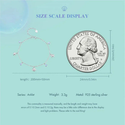 925 Sterling Silver Seastar And Shell Pendant Anklet | Simple Chain Foot Jewelry For Women | Platinum Plated Summer Jewelry