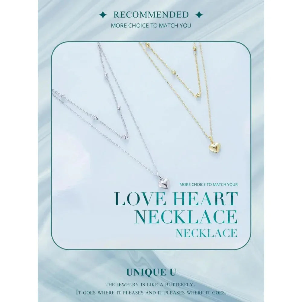 925 Sterling Silver Heart Pendant Necklace - Elegant Double Layer Choker For Women - Bsn168