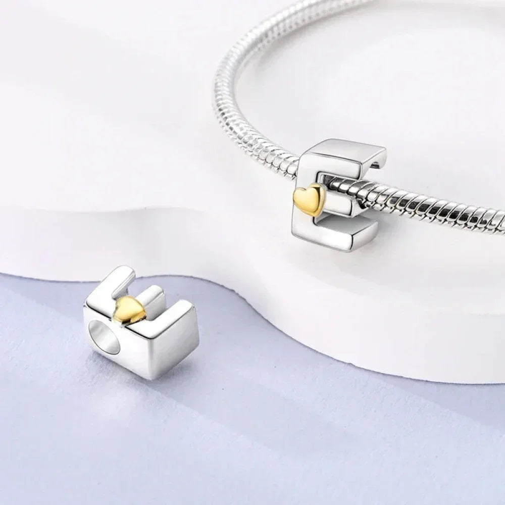Personalize Your Bracelet: 925 Silver Alphabet Bead With Gold Heart