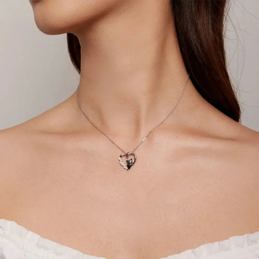 925 Sterling Silver Baby Panda Crystal Necklace | Enamel Cute Animal Charm Chain Link | Women'S Gift - 17.71'' Scn453