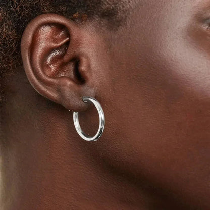 14K White Gold-Plated 925 Sterling Silver Hoop Earrings - Stylish And Hypoallergenic Jewelry For Women