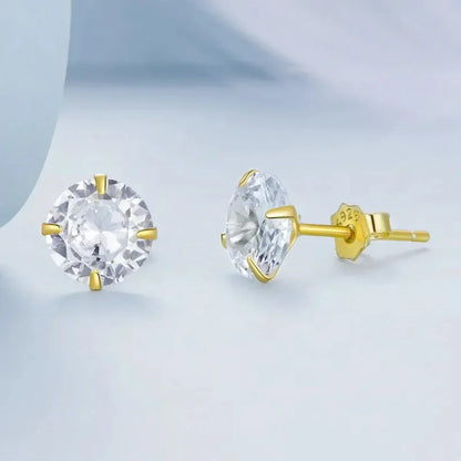 Cz Stud Earrings - 925 Sterling Silver Platinum Plated - Round Cubic Zirconia Hypoallergenic Earrings 4Mm 5Mm 6Mm 7Mm Bse166