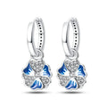 Elegant Blue Flower Charm Sterling Silver Hoop Earrings
