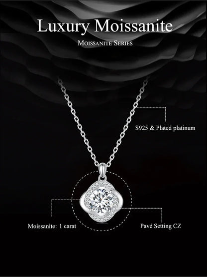 Lucky Clover 1ct Moissanite Sterling Silver Pendant Necklace
