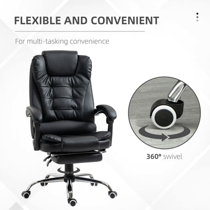 Ergonomic Office Chair with Back Support, PU leather Executive Office Chair with High Back, Retractable Footrest, Black