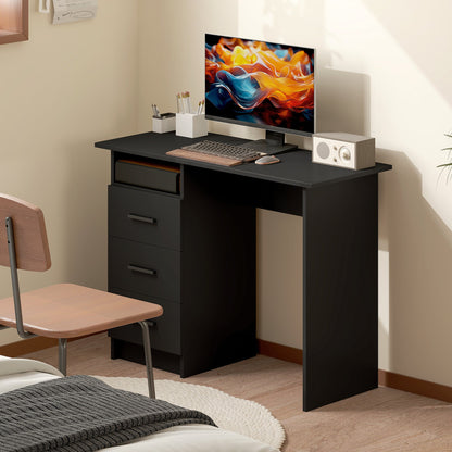Computer Desk with Storage, 39" Home Office Desk with 3 Drawers nad Open Shelf, Writing Table for Bedroom, White