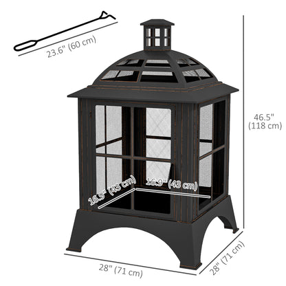 Wood-Burning Fire Pit, Chimney Style Firepit with Poker, 28" x 28", Black