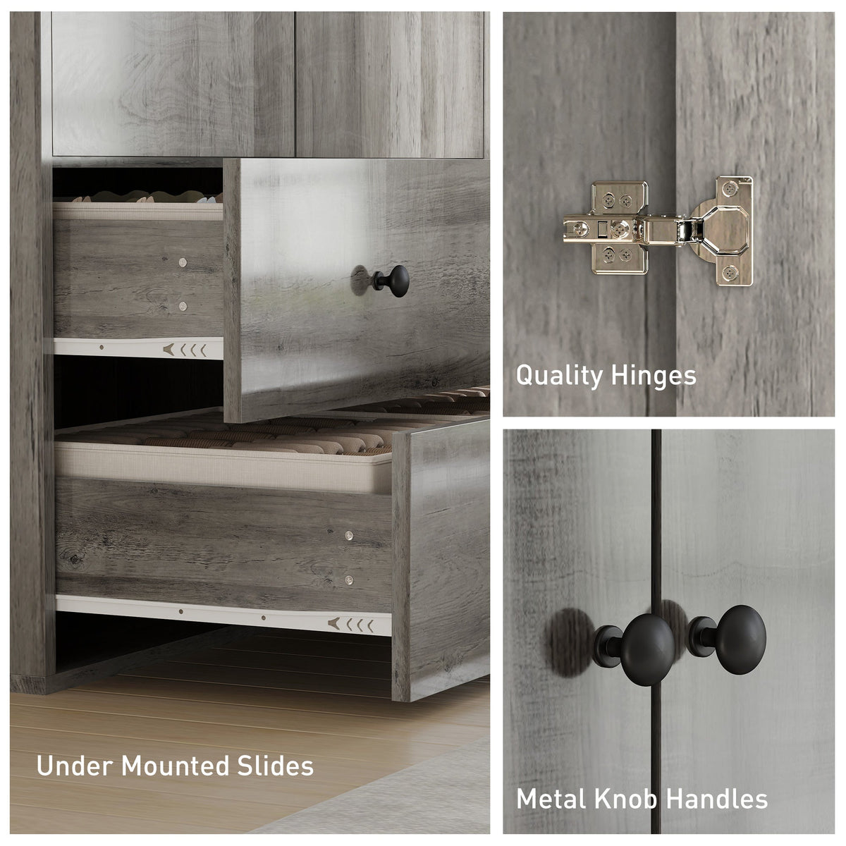 Briar Wardrobe Closet-Armoire with 2 Drawers and Hanging Rod-Grey