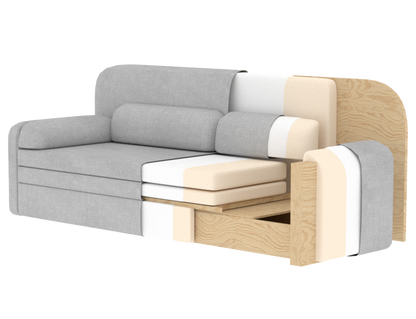 Elioss 3 Seater Storage Sleeper Sofa - Light Grey
