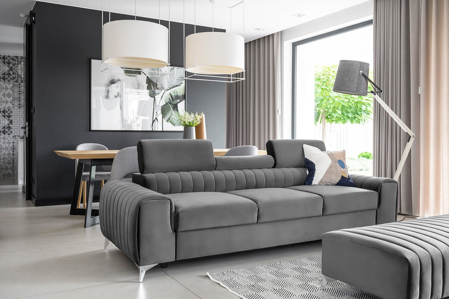 Laurence 3 Seater Velvet Sleeper Sofa - Light Grey