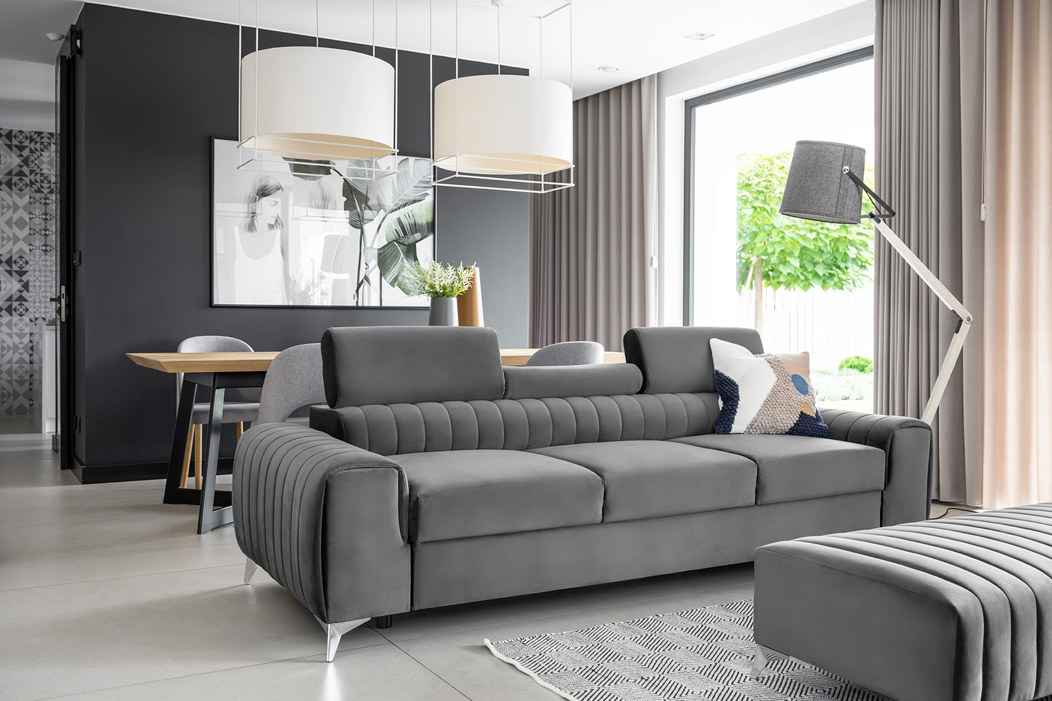 Laurence 3 Seater Velvet Sleeper Sofa - Light Grey