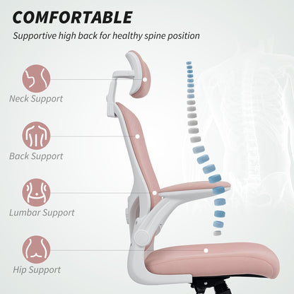 Ergonomic Office Chair, Mesh Desk Chair with Adjustable Headrest, Lumbar Support and Height, Flip-Up Armrests, Black
