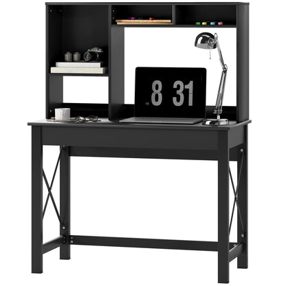 Computer Desk with Hutch, Home Office Table with Storage Shelves and Open Compartments for Writing, Work, Brown