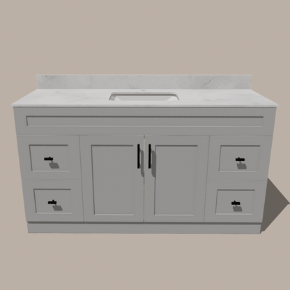 72-Inch Single Sink Shaker Bathroom Vanity — White or Gray | Plywood Cabinet, Solid-Wood Doors, Soft-Close 3-Way Clip-On Hinges | 4 Drawers, Center Double Doors