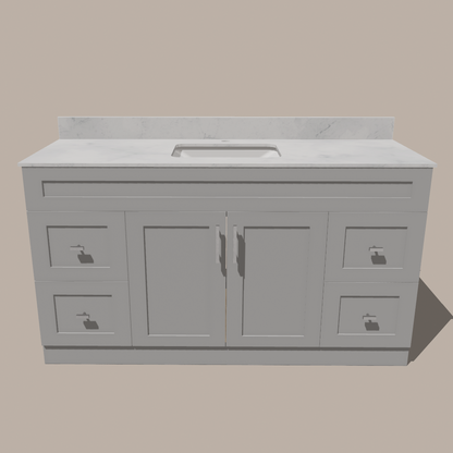 72-Inch Single Sink Shaker Bathroom Vanity — White or Gray | Plywood Cabinet, Solid-Wood Doors, Soft-Close 3-Way Clip-On Hinges | 4 Drawers, Center Double Doors