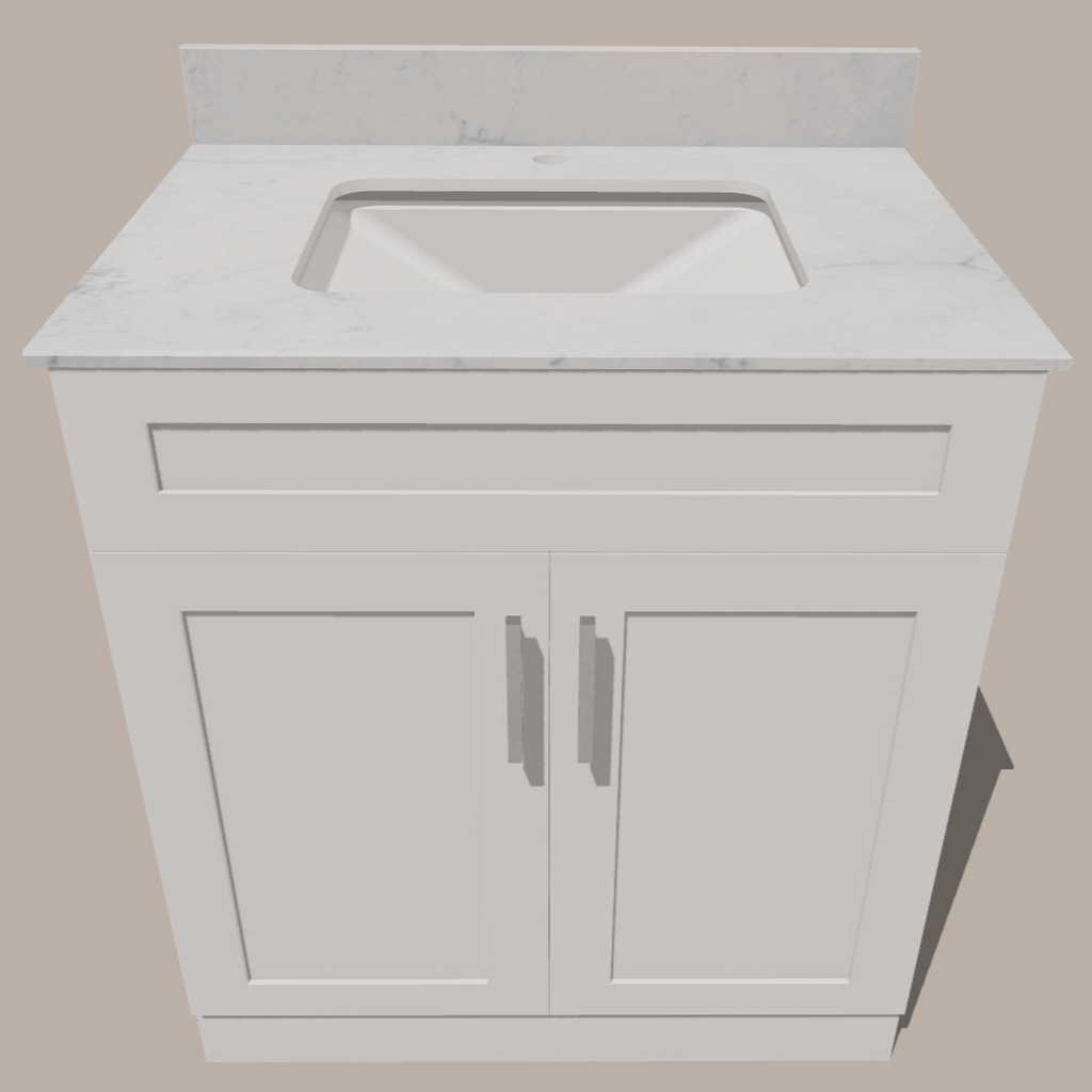 30-Inch Shaker Bathroom Vanity — White or Gray | Plywood Cabinet, Solid-Wood Doors, Soft-Close 3-Way Clip-On Hinges, Natural Wood Interior