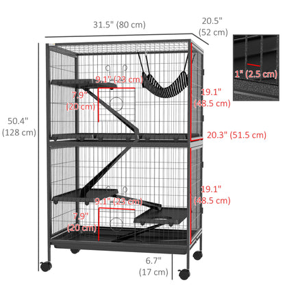 5-Tier Rolling Small Animal Cage, Deluxe Guinea Pig Cage, Ferret Cage for Mink Chinchilla Kitten Rabbit, Grey