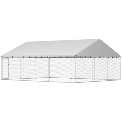 Galvanized Steel Outdoor Dog Kennel with Roof, Safety Lock, for Backyard, 13.1' x 7.5' x 7.8'