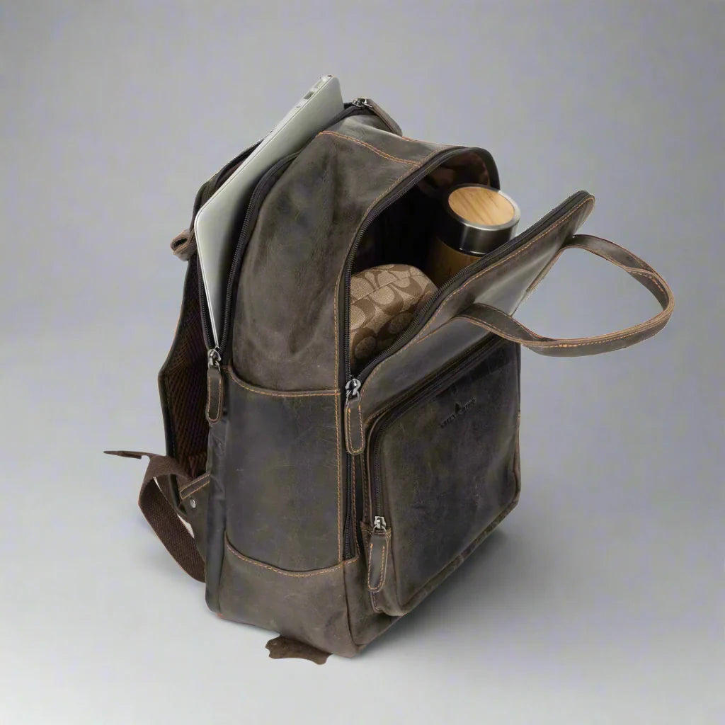 Greenwood Leather Backpack with Reinforced Laptop and Tablet Compartments