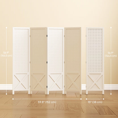 4.7' 3 Panel Wooden Room Divider with Pegboard Display, Folding Privacy Screen for Home Office, Natural