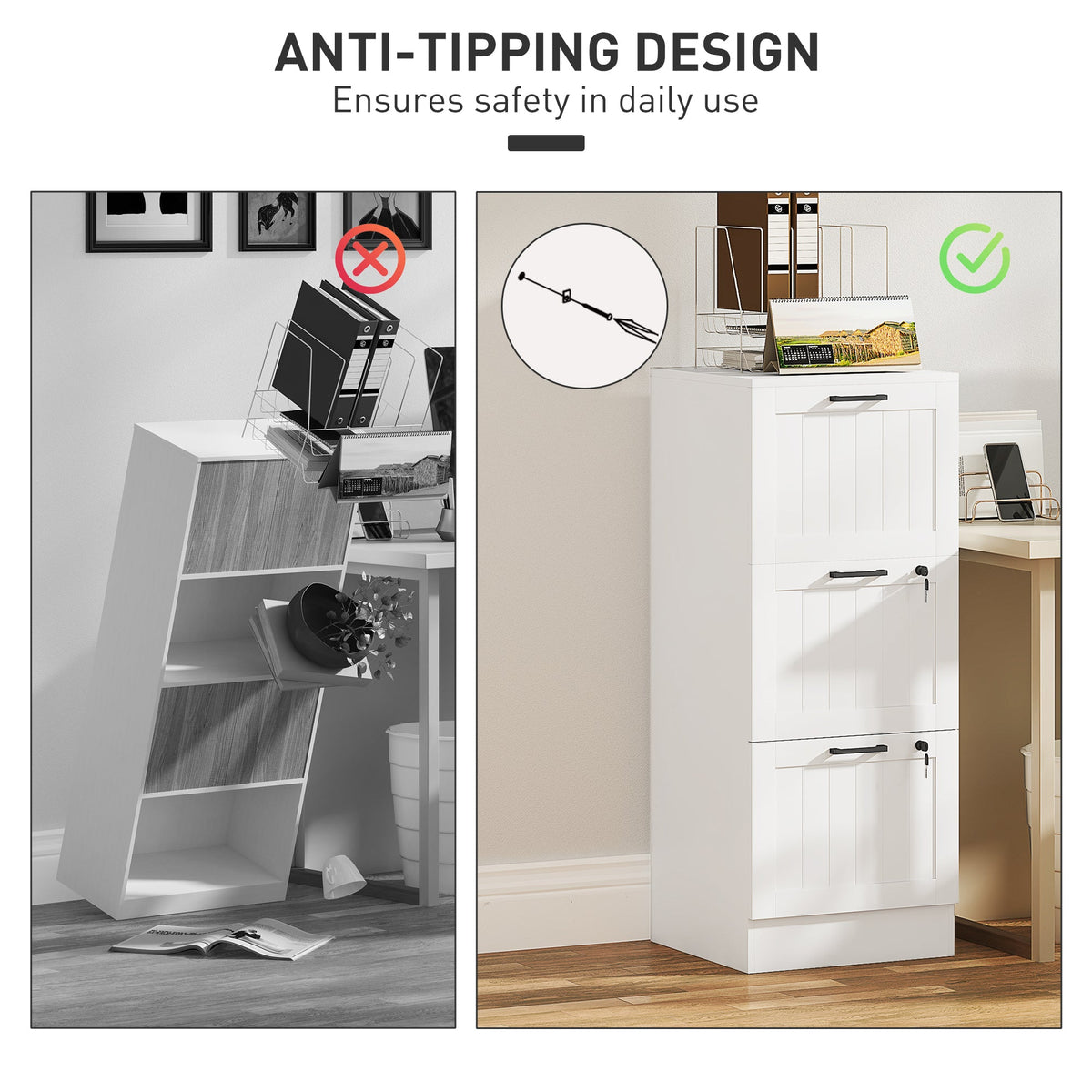 2 Drawer Filing Cabinet with Lock, Office Storage Cabinet with Adjustable Hanging Bars for A4 Letter Size Files, Black